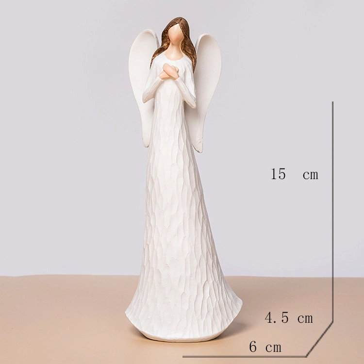 Modern White Elegant Wood Look Lady Angel Resin Figure Sculpture