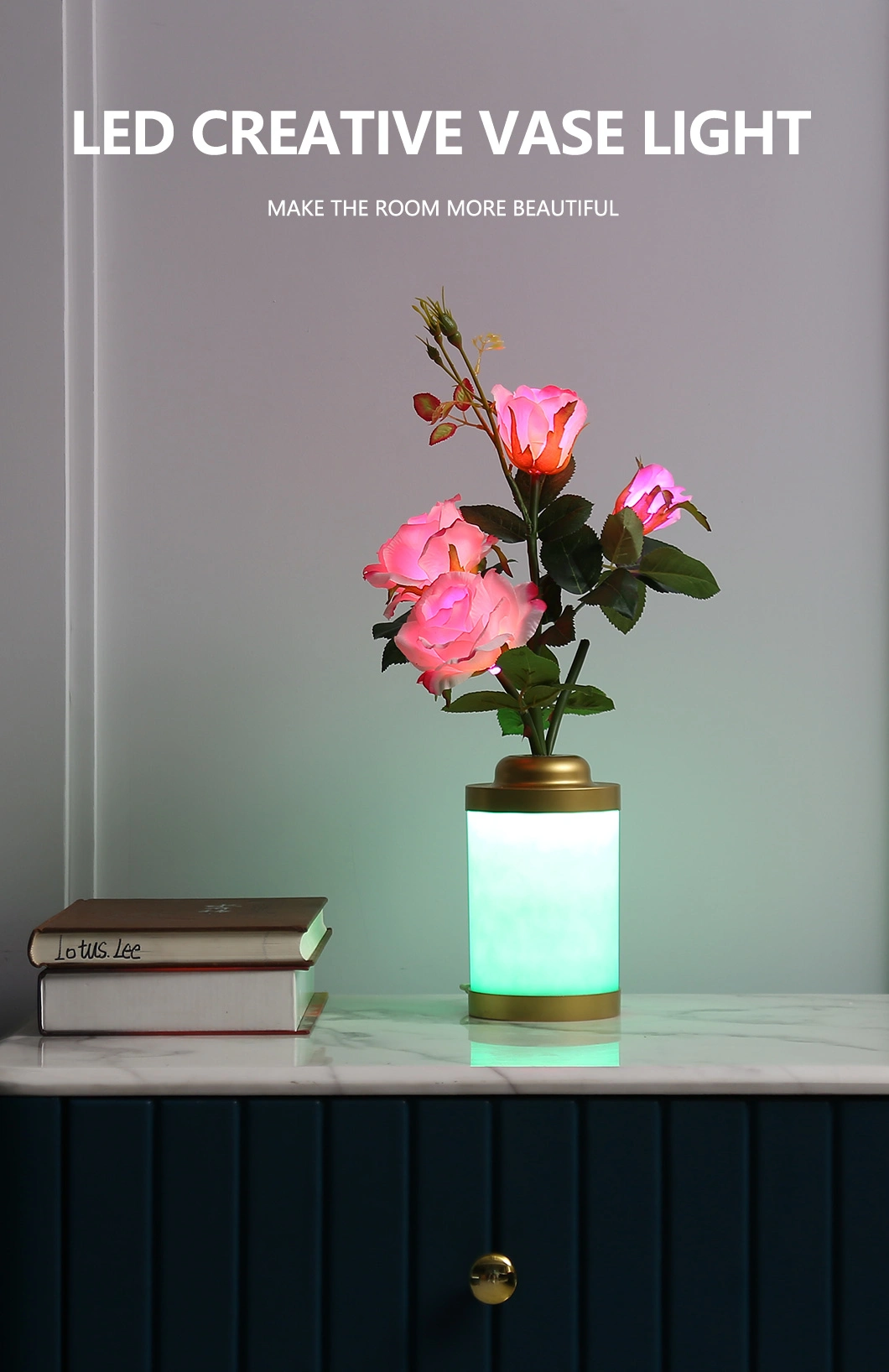 Cross-Border Warm and Modern Minimalist Bedroom Bedside Night Light USB Connection 5th Battery Creative LED Flower Vase Lamp Decorative Table Lighting