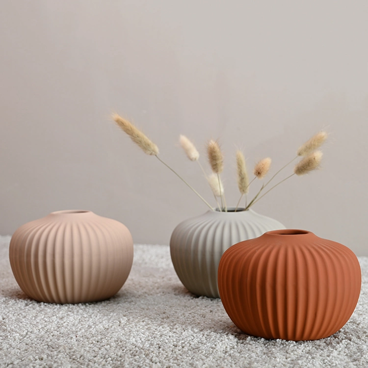 Luxury Stylish Stripe Matte Color Nordic Ceramic Flower Vases for Home Decoration