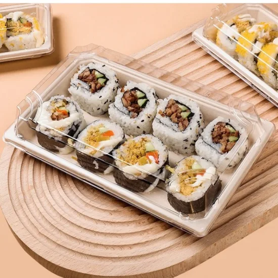 Großhandel Einweg-Zuckerrohr-Bagasse-Obst- und Gemüsetablett, biologisch abbaubare rechteckige Sushi-Teller