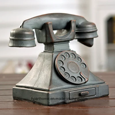 Kreative Telefon-Ornamentfigur aus Polyresin im Vintage-Stil mit Kupferoptik