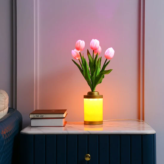 Grenzüberschreitendes, warmes und modernes, minimalistisches Nachtlicht für Schlafzimmer, Nachttisch, USB-Anschluss, 5. Batterie, kreative LED-Blumenvase, Lampe, dekorative Tischbeleuchtung